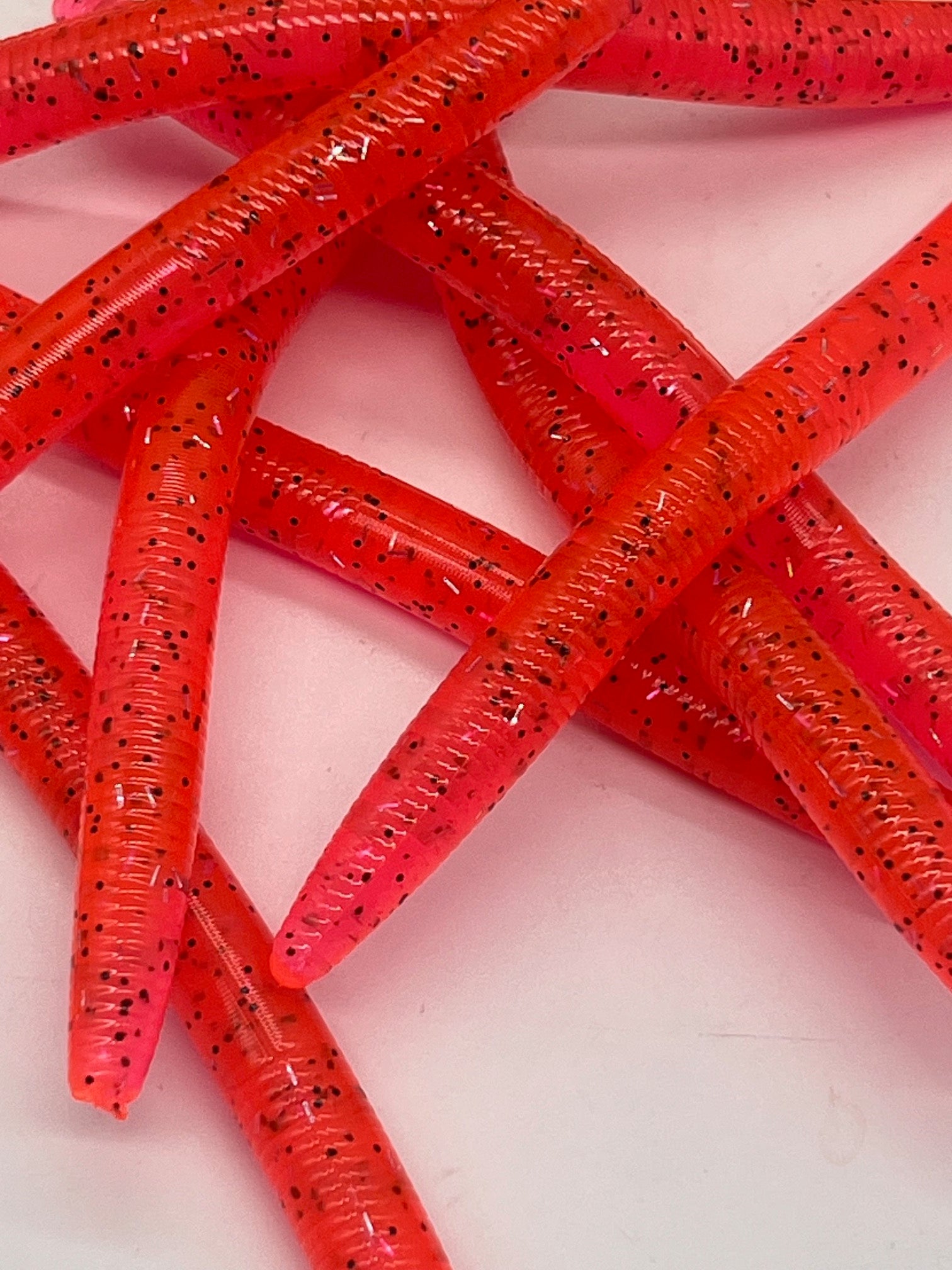 5 inch Worms Metholiate with silver and black flake qty 8 per pack